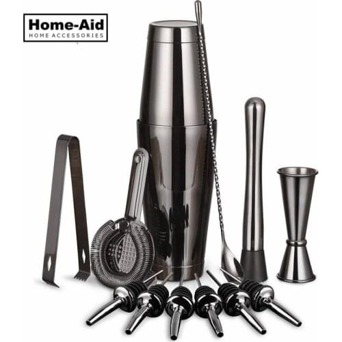 Cocktail Shaker Bar Set: 2 Weighted Boston Shakers,Cocktail Strainer, Jigger,Muddler and Spoon, Ice Tong and 6 Bottle Pourer