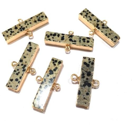 Natural Damations Jaspers Pendant Connectors Double Hole Rectangle Shape Connectors for Jewelry Gift Size 18x36mm