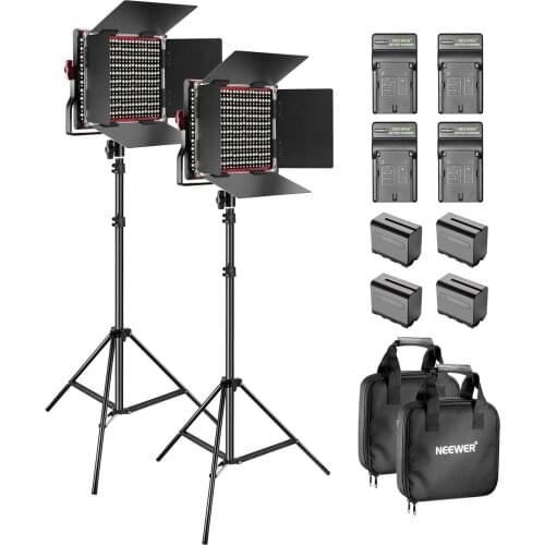 Neewer 2-Pack 660 LED Video Light with Barndoor, Light Stand,Rechargeable Li-ion Battery for Photo Studio YouTube Video Shooting