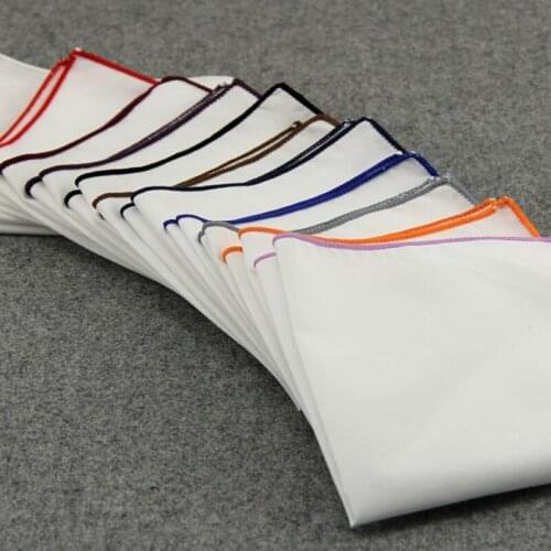 Ricnais Colored Edges Cotton Handkerchief Pure White Pocket Square Business Chest Towel Hanky Gentlemen Wedding Casual Hankies