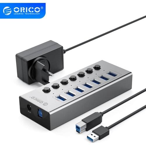 ORICO Industrial USB 3.0 HUB 7/10/13/16 Aluminum USB Splitter On/Off Switch With 12V Power Adapter Support Charging for Computer