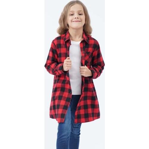 Oyolan 2021 New Blouse Long Girls Plaid Shirts High Cotton Children Buttons Clothes Autumn Full Length Wear for Kids