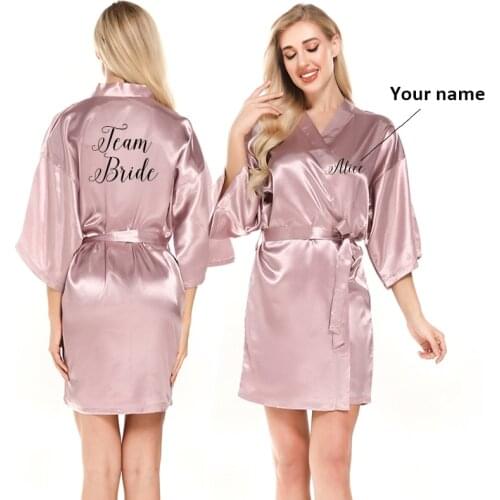 Personalized name bride robe satin mauve kimono new wedding dressing gown women bridal party bridesmaid team bride robes