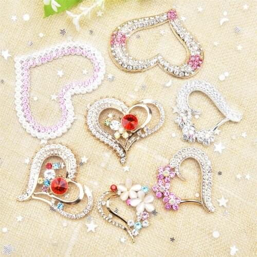 Flat back Wedding Alloy Heart Button Rhinestone Brooch Crystal Flower Applique Scrapbook Craft DIY Phone Case Hair Accessories