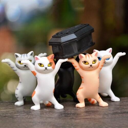 Stand Animal Statue Desktop Toy PVC Cartoon Carrying Coffin Cat Bookshelf Home Decor Handmade Doll Gift Pen Holder Ornaments