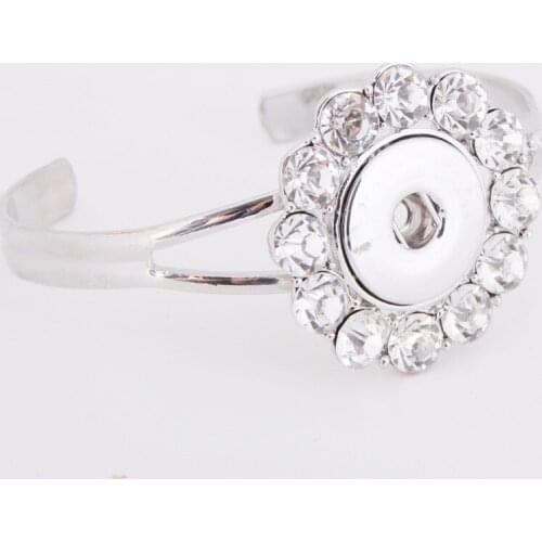 Luxury Jewelry Silver Plated Rhinestones Paved Hand Bracelet 18mm Snap Button Bracelets & Bangles For Women DIY Craft Wristband