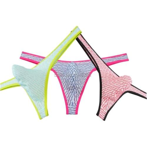 3Pcs/Lot Sexy G-String Men Jacquard Mesh T-Back Thong Strap Underwear Bulge Pouch Bikini
