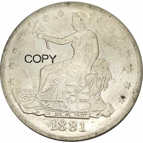 United States 1881 Liberty Seated Trade Dollar Brass Silver Plated Copy Coin