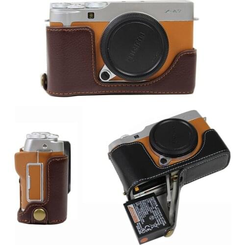 Real Genuine Leather Camera bag Case Cover half Body For Fujifilm X-A7 XA7 XA-7 SLR With Battery Opening
