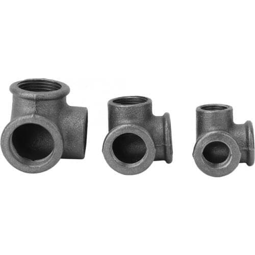 5Pcs Side Outlet Elbow DEG 90 Degree 3 Way Tee Black Malleable Iron Pipe Fitting Connector