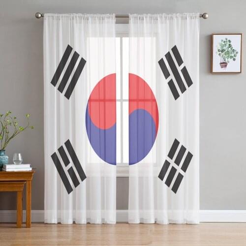South Korea Flag Tulle Window Curtain for Living Room Modern Sheer Curtain for Bedroom Kitchen Drapes Custom