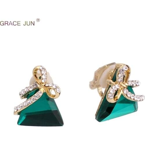 Top Quality Crystal Rhinestone Bowknot Clip on Earrings Non Piercing for Women Fashion Bridemaids Wedding Earrings Not Allergy