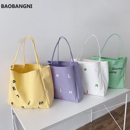Women Extra Large Canvas Shoulder Bag Cute Letters Print Big Shopping Bags Thick Cotton Cloth Handbag Simple Book Tote For Girls