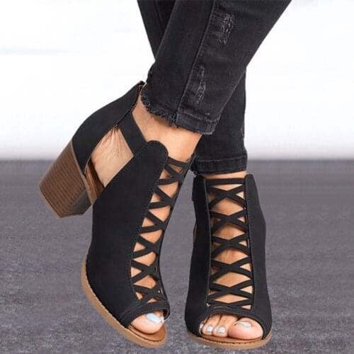 Women High Heels Fish Mouth Sandals Female Cover Chunky Heel Gladiator Sandals 2021 Summer Ladies Shoes Footwear Plus Size 43