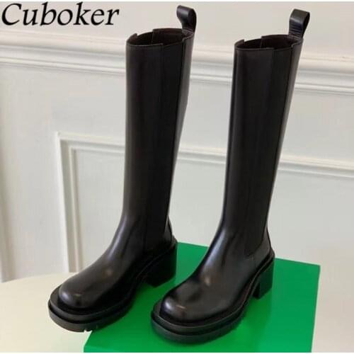 Luxury Brand 2021 Autumn Women Knee High Long Boots Genuine Leather Chunky Heel Modern Boot Runway Female Motorcycle Boots Women