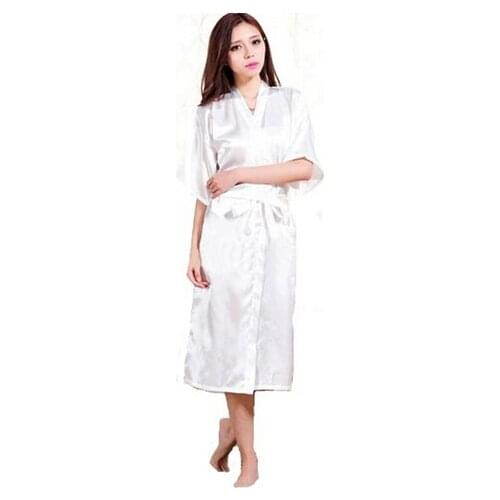 Plus Size S-XXL 2016 Rayon Longue Bathrobe Womens Kimono Satin Long Robe Sexy Lingerie Hot Nightgown Sleepwear with Belt