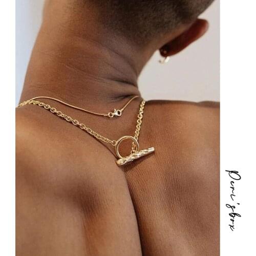 PerisBox Hammered Toggle Clasp Gold Necklaces for Women and Men Hip Hop Style Geometric Necklace Minimalist Necklaces Unisex