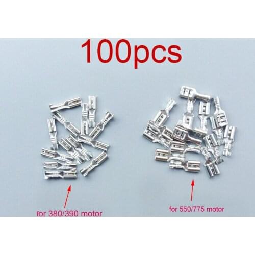 100 Pcs Solderless Wire Terminal For 380/390/550/775 Brush Motor Tin Plated Brass Cold Pressed Terminals Connectors