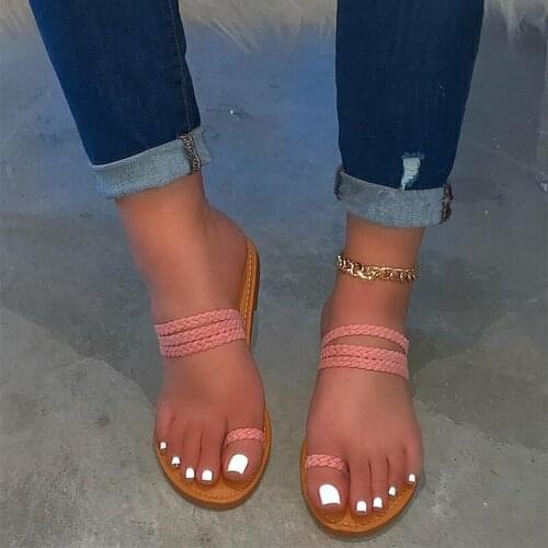 2021 Woman Weave Sewing Thong Sandals Woman Summer Beach Flats Female Casual Shoes Ladies Big Size Comfortable Footwear