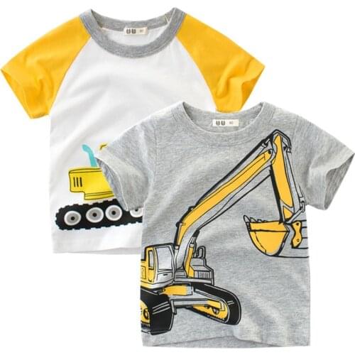 2020 Baby Clothes Summer Top Baby Boy T-shirt Excavator Embroidery Gray Short Sleeve Boys T Shirt Pure Cotton Kids Clothes 0-10Y