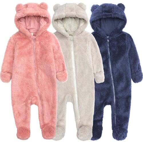2020 Newborn Baby Clothes Autumn And Winter Children Fleece Romper With Hooded Warm Thickened Clothing For Girls And Boys 0-12m