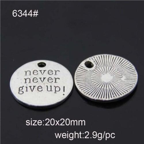 25pcs/lot Antique Silver Color Alloy Alphabet Charm Word Never Give Up For DIY Jewelry