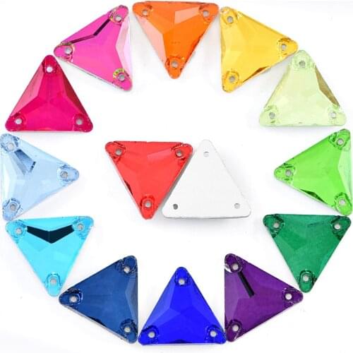 30pcs 16mm Tri-angle Sew On Rhinestones Colorful Flatback Crystal Strass Glass Sewing Stones For DIY Clothes Decoration B1205