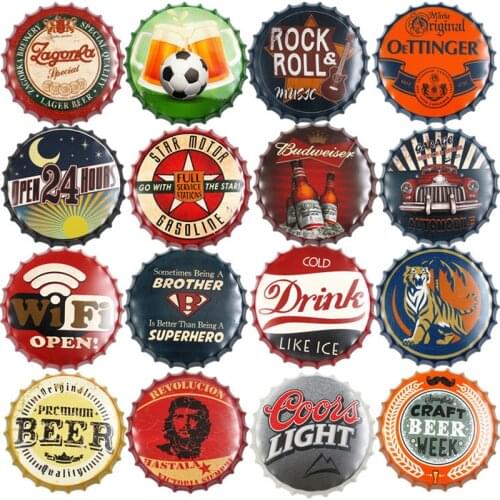 35CM Beer Bottle Cap Bar Pub Retro Metal Plaque Wall Decor Metal Tin Signs Cafe Metal Plate Coffee Metal Poster Warning Poster