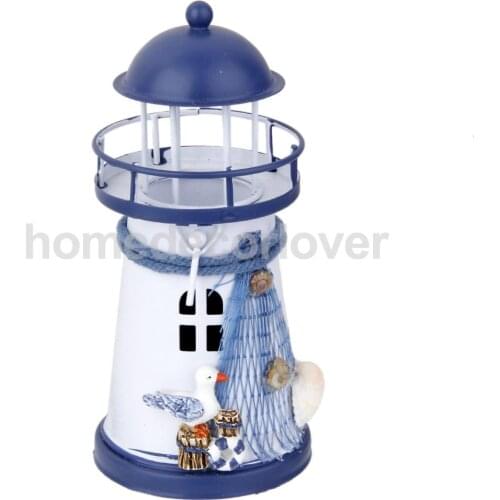 5.3" Hand Painted Lighthouse Iron Model Candle Holder Nautical Decor #1
