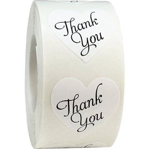 500Pcs White Heart Shape Thank You Stickers, Paper Decorative Sealing Labels