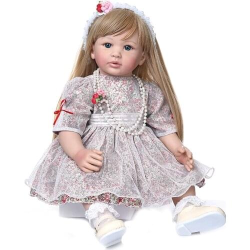 60cm Soft Silicone Reborn Baby Doll 60cm Lifelike 23inch Reborn Menina Long Hair Kids Playmate Cloth Body For Birthday Surprise