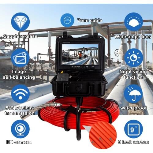 WP9600FT 9inch Monitor FUll-In-One endoscope sewer pipe spection Self-balancing,512 wireless transmitter,battery powered