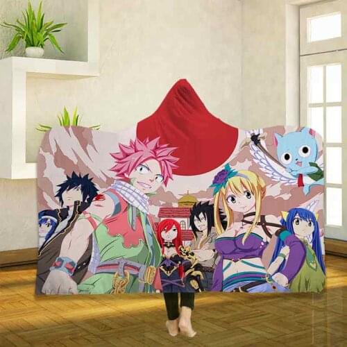 Anime Fairy Tail 3D Printing Throw Hooded Blanket Wearable Warm Fleece Bedding Office Quilts Soft Adults Travel 21