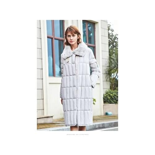 AYUNSU 90% Duck Down Jacket Female European Fashion Elegant Slim Long Overcoat Rex rabbit Fur Collar Warm Parkas LX2258
