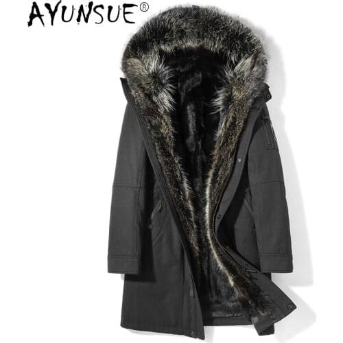 AYUNSUE Winter Jacket Men 2020 Mens Clothing Real Whole Mink Fur Coat 5XL Thick Clothes Hooded Parkas Chaqueta Hombre LXR530