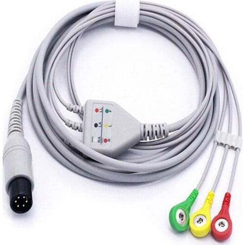 Free Shipping One Piece ECG 3 Leadwire, ECG Normal 6 Pin Snap ECG Cable for Monitor Mindray PM7000/8000 Leadwire Cable IEC .TPU