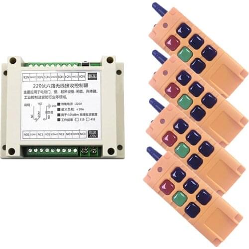AC 110V 220V 6CH 10A RF Wireless Remote Control Switch System Wireless 220V Receiver 433mhz for the door/light