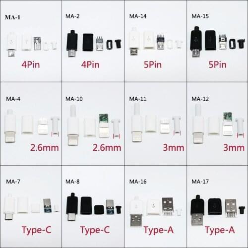 ChengHaoRan 1set 5Pin Micro USB Male Plug Connector Charger 5P USB Tail Charging Socket 4 in 1 DIY HY1512