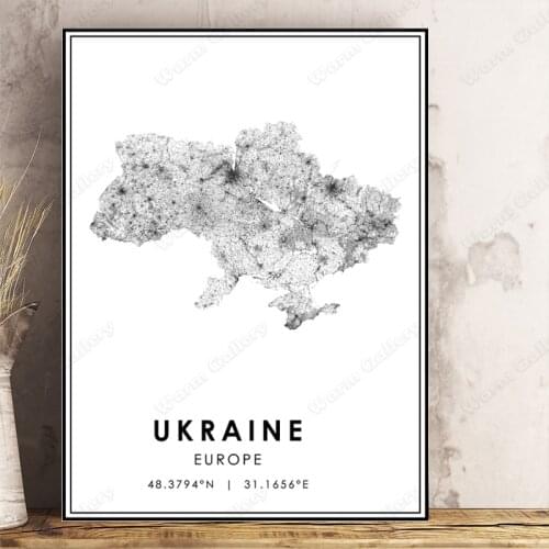 Black and White Europe City Map The Ukraine ​City Map Poster HD Print Wall Art Canvas Nordic Landscape Painting for Home Decor