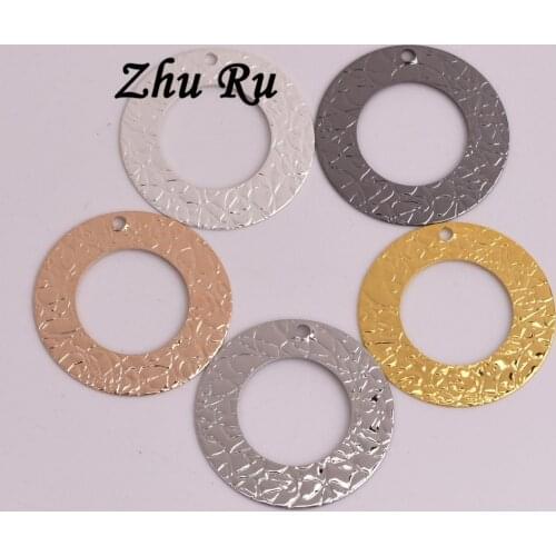 ZHU RU 10pcs/lot 25mm Round copper Screw cap ring hula hoop earrings Concave surface shape Fit Jewelry Findings Making