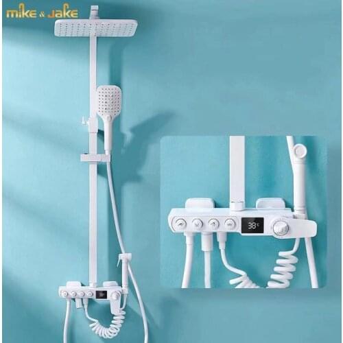 Digital constant shower thermostatic white shower set bathroom bath copper pressurized sprinkler household white shower mixer