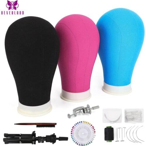21/22/23''Training Mannequin Head Canvas Block Head Display Styling Mannequin Manikin Head Wig Stand Free Get T Needle Holder