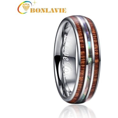 BONLAVIE 6mm Wood Grain Polishing Men Rings Tungsten Carbide Wedding Bands Anillos Para Hombres Pierscienie