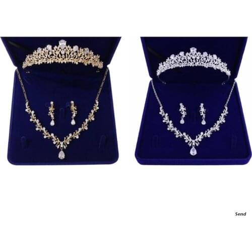 Bridal Jewelry Set Bride Crystal Zircon Tiara Earrings Necklace Sets for Wedding Prom Party Match with Wedding Dress