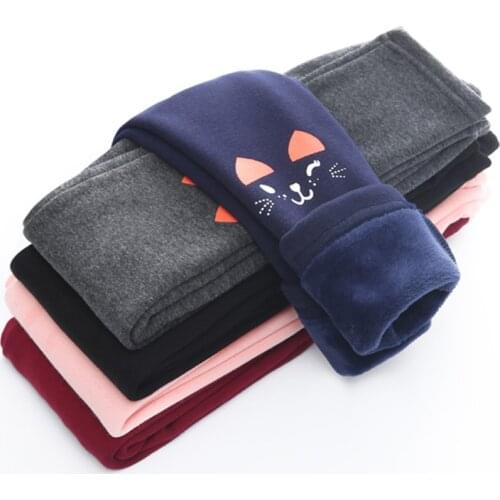 Baby Girls Leggings Winter Children Thick Warm Long Pants Cartton Cat Skinny Pencil Pants Kids Clothes 2 To 12 Years Girls Pants