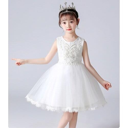 Summer Spot White Dress Princess Lace Show Foreign Style Performance Dress Children Dress Mesh Princess Dress