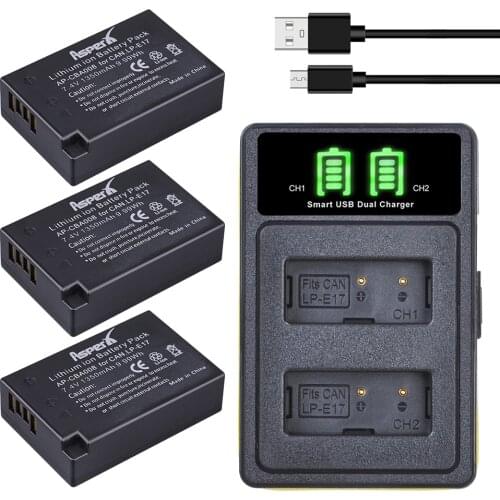 3Pcs 1350mAh LP E17 LP-E17 Batteries + LED Built-in USB Dual Charger for Canon EOS RP Rebel SL2 SL3 T6i T6s T7i M3 M5 M6