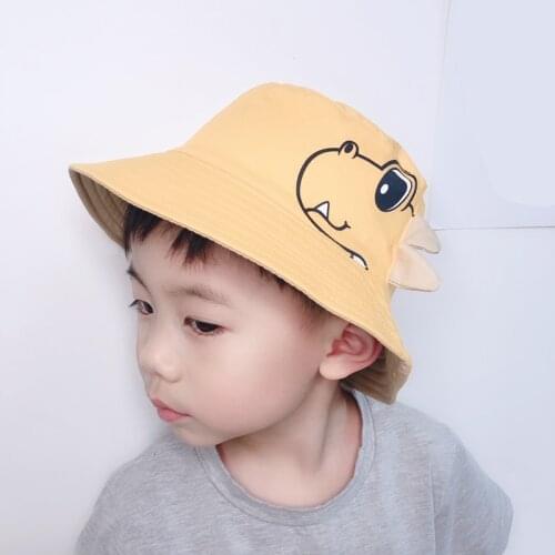 Cute Dinosaur Baby Hat Cotton Two Sided Cartoon Bucket Hats For Boy Girl Summer Fishing Cap