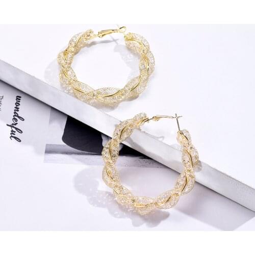 Fashion Round Gold Color Hoop Earrings for Women Crystal Beads Big Geometric Wrap Rhinestones Earrings Handmade Jewelry Bijoux