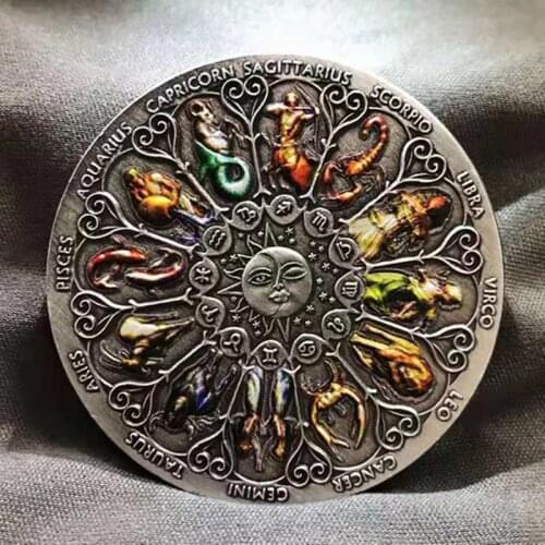 40*3mm Tuvalu Zodiac Challenge Silver Coin The Sign of Zodiac Constellation Colorful Souvenir Coins Home Decor Collection